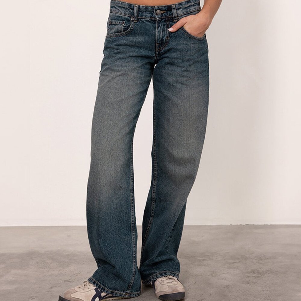 Motel Rocks Low Rise Parallel Jeans in Steel Blue W28 L34